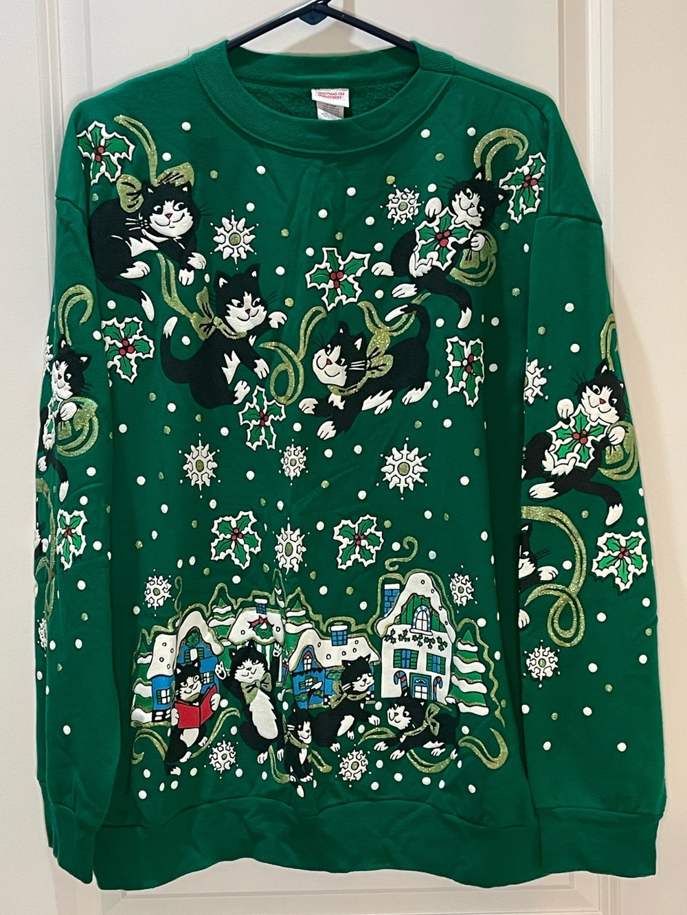 Vintage Christmas Cat Sweater Crewneck Sweatshirt L